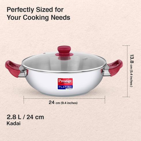 Prestige Platina Popular Stainless Steel Kadhai with Glass Lid