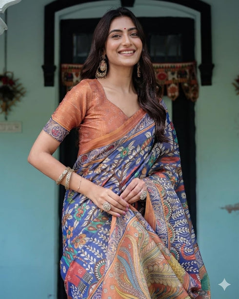 Vasthrlay Printed Handloom Contrast Unstitched