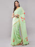 Vasthrlay Light Green Daisy Floral Prints Linen Saree With Zari Border And Unstitched Blouse Piece