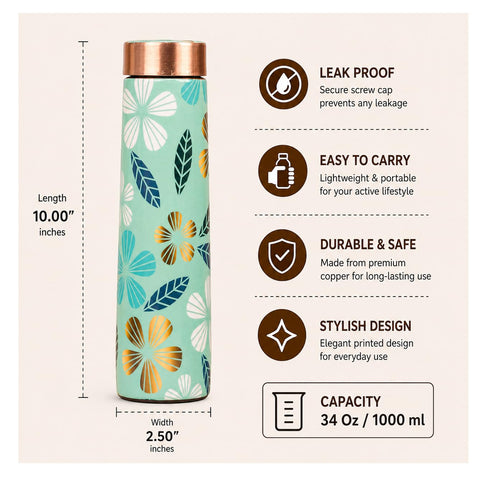 Copper Water Bottle Arctic Blue 1000 ml