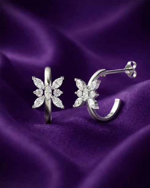 CLARA 925 Sterling Silver Hoop Bali Earrings | Platinum Plated