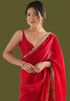 Vasthrlay Red Chiffon Sequins Unstitched Saree