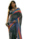 Vasthrlay Womens Printed Dark Grey Saree With Unstitched Blouse Piece