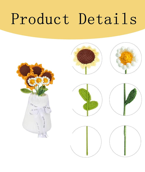 7PCS Crochet Sunflower Bouquet