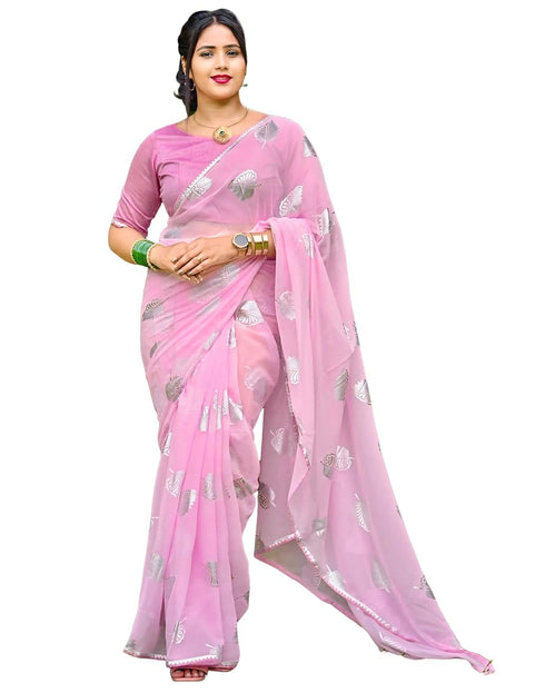 Vasthrlay Georgette Printed Unstitched Red Saree