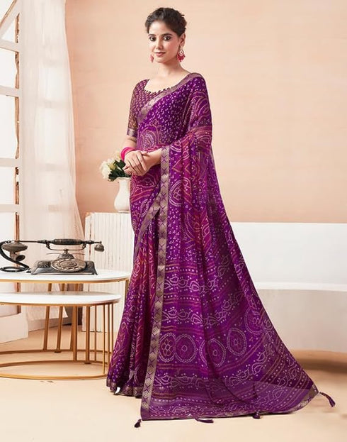 Vasthrlay Bandhani Printed Chiffon Orange Saree