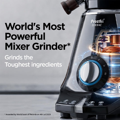 Preethi Zodiac MG-218 Mixer Grinder, 750 Watt, 5 Jars - 3 in 1 Insta Fresh Juicer Jar & Master Chef Food Processor Jar, Black/Light Grey