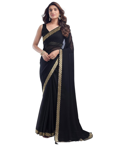 Vasthrlay Georgette Boarder Unstitched Red Saree