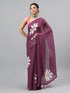 Vasthrlay Dark Purple Linen Floral Printed Saree With Solid Unstitched Linen Blouse Piece