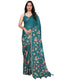 Vasthrlay Turquoise Floral Linen Saree With Solid Black Unstitched Blouse