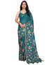 Vasthrlay Turquoise Floral Linen Saree With Solid Black Unstitched Blouse