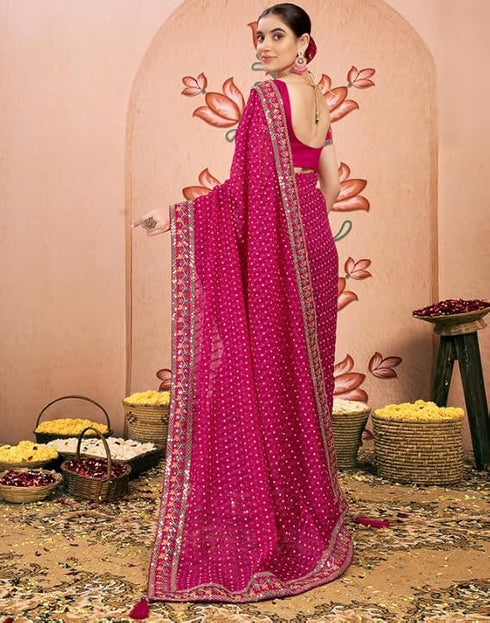 Vasthrlay Bandhani Embroidery Unstitched Rama Green Saree