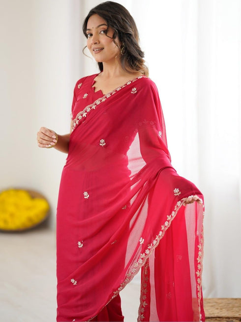 Vasthrlay Wine Georgette Saree
