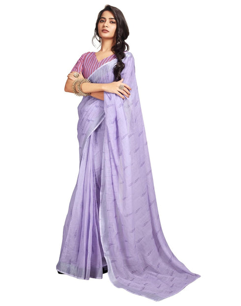 Vasthrlay Printed Striped Unstitched Peach Saree