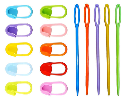 Plastic Locking Knitting Crochet Stitch Markers (10 Pcs, Multicolor) + Colourful Large