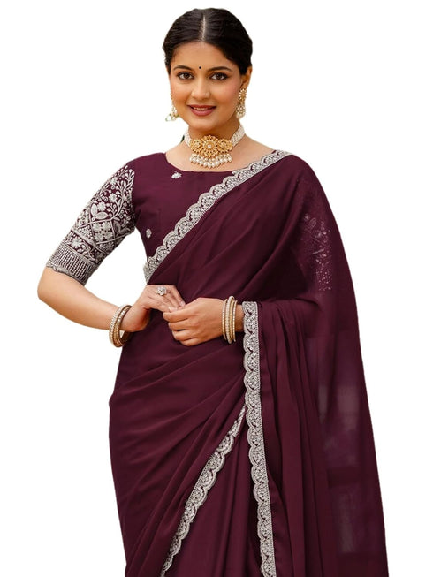 Vasthrlay Sequins Embroidery Black Saree