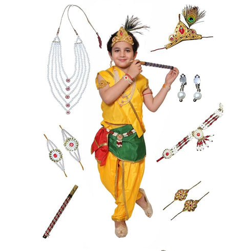Kaku Fancy Dresses Krishna Costume for Janmashtami, Bal Gopal Dress with Accessories