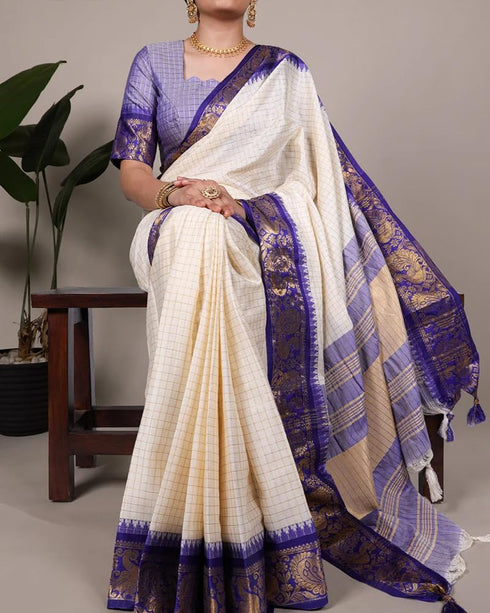 Vasthrlay Kanjivaram Saree Blouse Off White
