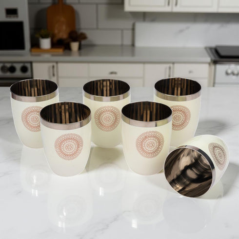 Stainless Steel Printed Round Glasses Set of 6 for Water