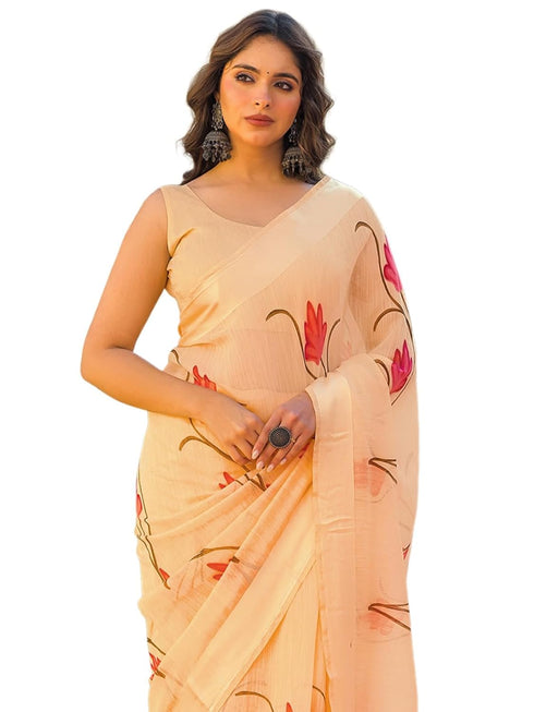 Vasthrlay Sequins Embroidery Orange Saree