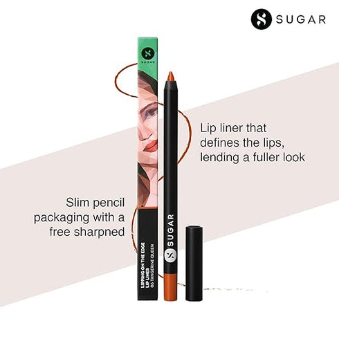 Sugar Cosmetics Lipping On The Edge Lip Liner 06 Tangerine Queen with Sharpener 10 Hours With Zero Feathering Or Fading WaterResistant