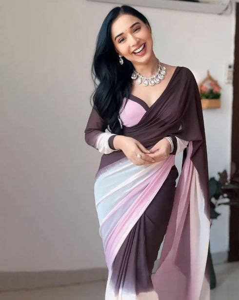 Vasthrlay Pink Georgette Printed Unstitched Saree