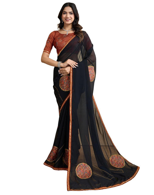 Vasthrlay Georgette Bandhani Unstitched Green Saree