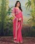 Vasthrlay Georgette Embroidery Pink Saree With Unstitched Blouse Piece