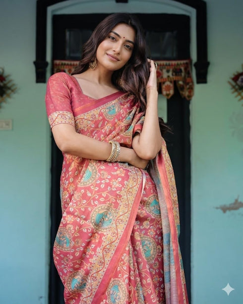 Vasthrlay Printed Handloom Tassels Unstitched