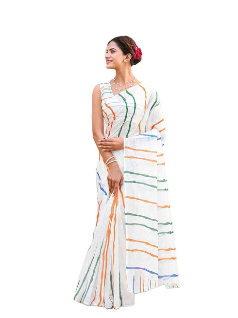 Vasthrlay Tricolor Printed White1 White Saree