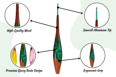Ergonomic Crochet Hook Set, 7-Piece Wooden Crochet Hooks with Aluminum Tips
