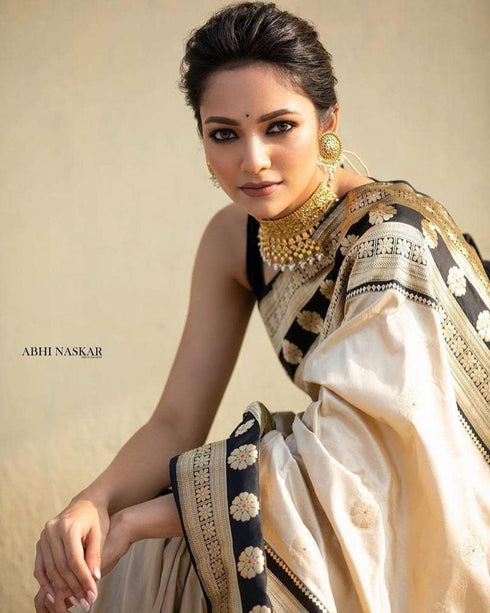 Vasthrlay Cream Kanjivaram Saree