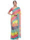 Vasthrlay Peach Striped | Floral | Solid Print Design Linen Saree With Solid Unstitched Linen Blouse Piece