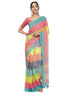 Vasthrlay Peach Striped | Floral | Solid Print Design Linen Saree With Solid Unstitched Linen Blouse Piece