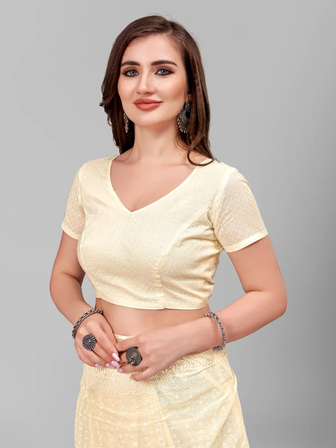 Vasthrlay Cotton Printed Mulmul Beige Saree