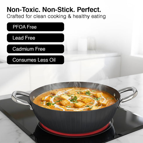 Prestige Durastone Hard Anodised 6 Layer Non-Stick Kadai with Glass Lid