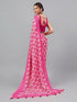 Vasthrlay Pink Floral Printed Georgette Saree With White Solid Georgette Unstitched Blouse