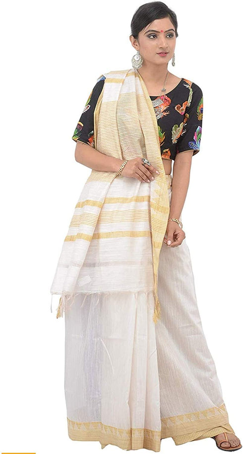 Vasthrlay Handloom Bhagalpuri Tample S C White
