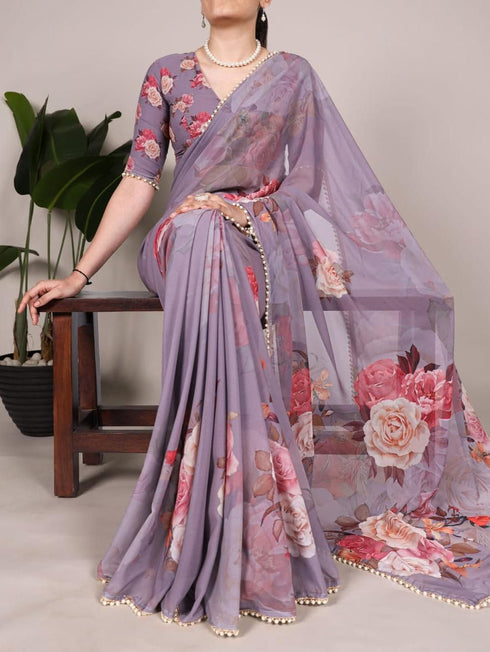 Vasthrlay Georgette Detailing Lightweight Breathable