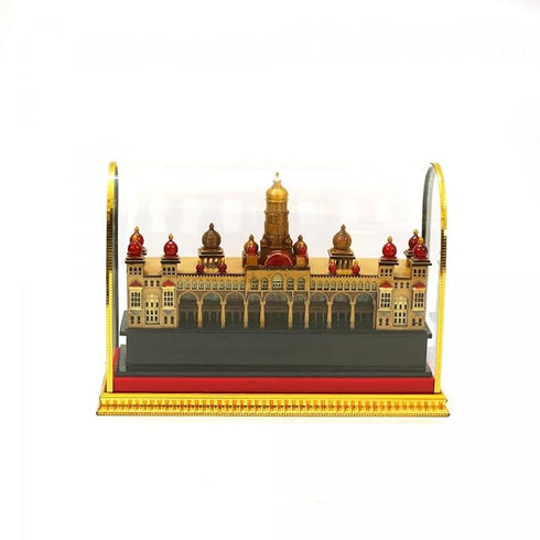 Handcrafted Rosewood Wooden Mysore Palace Model with Lights & Glass Cover, Mysore Palace Showpiece for Home & Office Decor, Housewarming, Birthday Gifts (10x14 Inches)