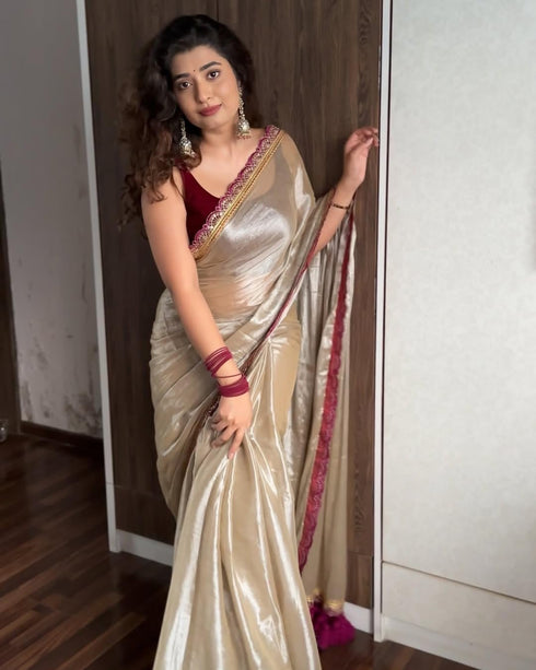 Vasthrlay Wine Embroidery Unstitched Saree