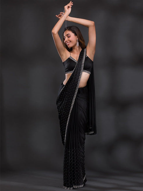 Vasthrlay Georgette Siroski Unstitched Black Ethnic Wear