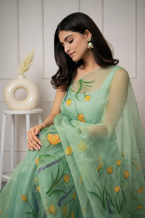 Vasthrlay Organza Painted Saree