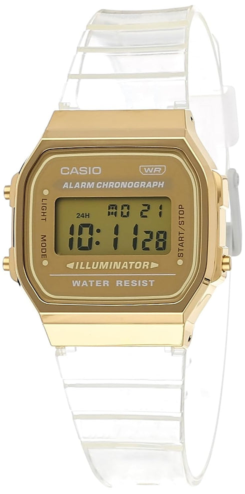 Casio Unisex Vintage A168XESG-9ADF Gold Digital Dial Transparent Resin Strap D307
