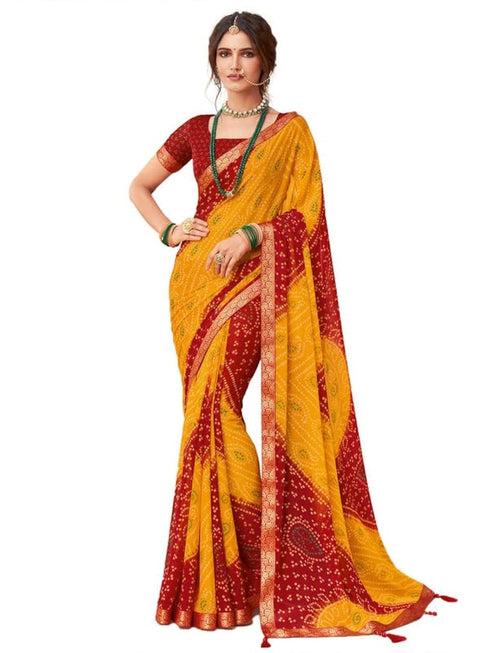 Vasthrlay Bandhani Printed Chiffon Orange Saree