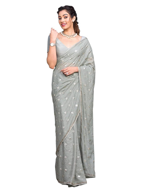 Vasthrlay Siroski Unstitch Grey Ethnic Wear