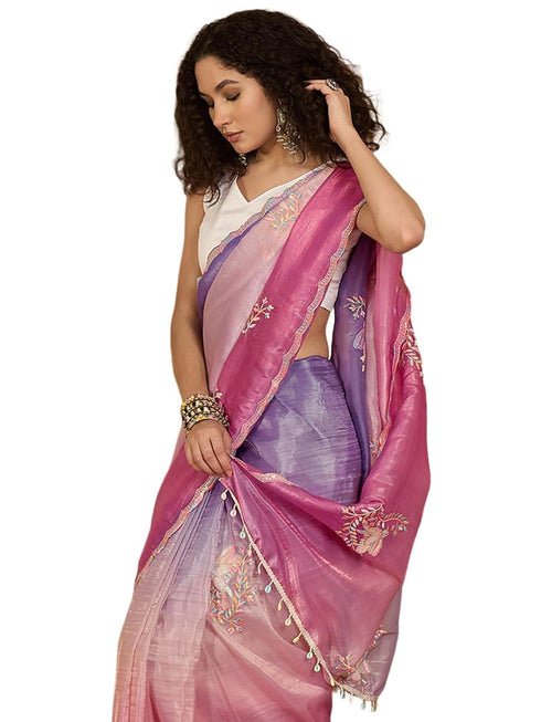 Vasthrlay Sequins Embroidery Orange Saree