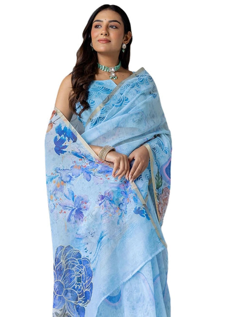Vasthrlay Womens Printed Unstitched Multicolor Saree
