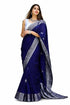 Vasthrlay Blue Saree Banarasi Pure Silk Kanjivaram With Zari Border
