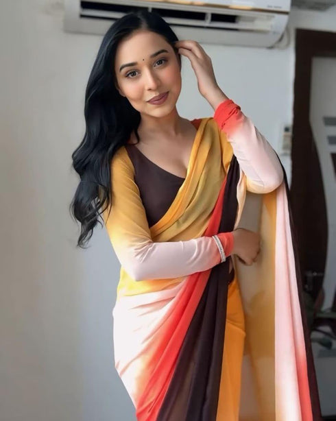 Vasthrlay Pink Georgette Printed Unstitched Saree